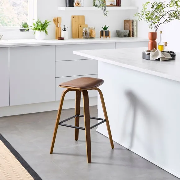 Counter Height Barstool - Dark Wood, Faux Leather image