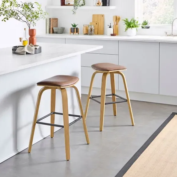Counter Height Barstool - Modern Oak, Faux Leather