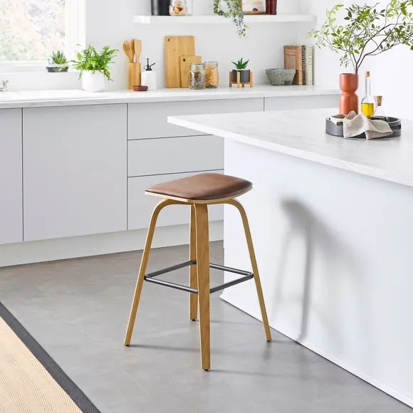 Counter Height Barstool - Modern Oak, Faux Leather