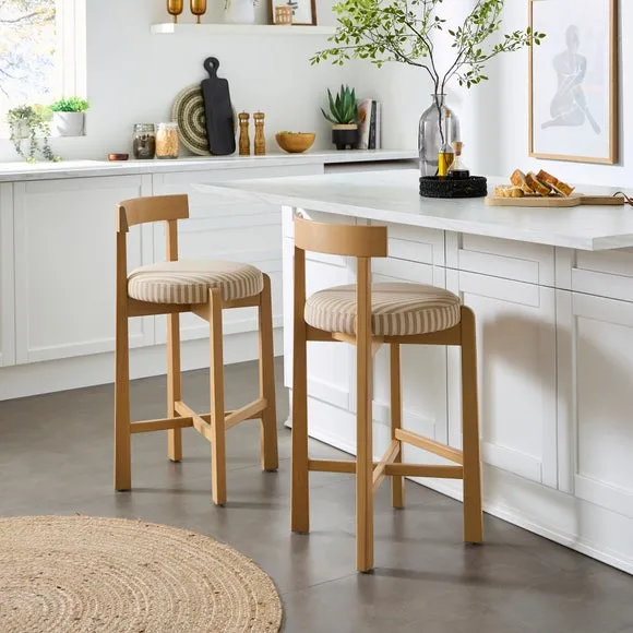 Counter Height Barstool - Natural, Striped Fabric