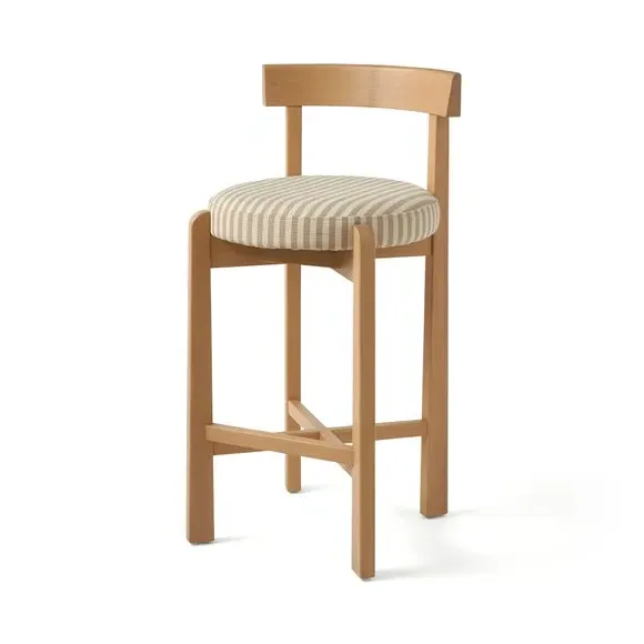 Counter Height Barstool - Natural, Striped Fabric