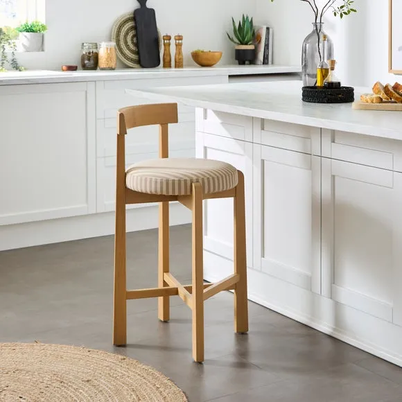 Counter Height Barstool - Natural, Striped Fabric