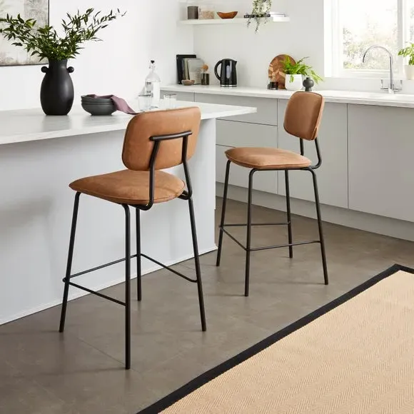 Counter Height Barstool with Backrest - Brown, Faux Leather