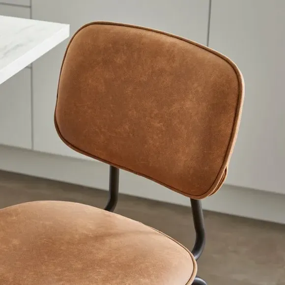 Counter Height Barstool with Backrest - Brown, Faux Leather