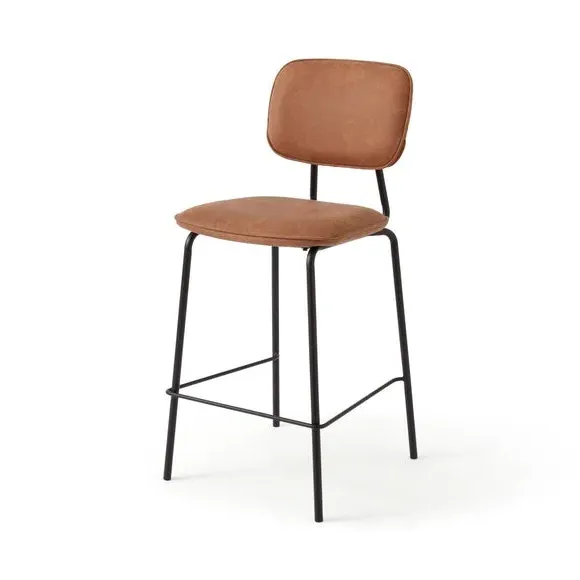 Counter Height Barstool with Backrest - Brown, Faux Leather