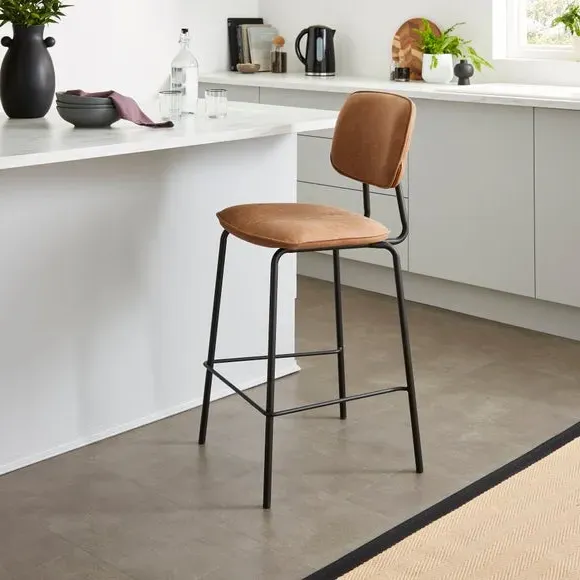 Counter Height Barstool with Backrest - Brown, Faux Leather image