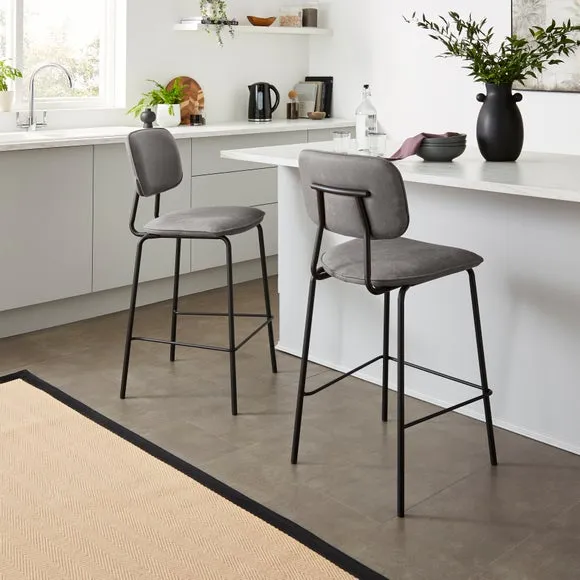 Counter Height Barstool with Backrest - Grey, Faux Leather