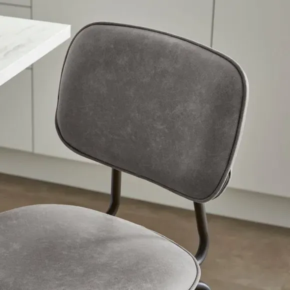Counter Height Barstool with Backrest - Grey, Faux Leather