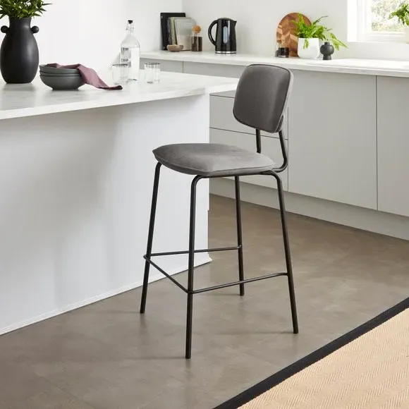 Counter Height Barstool with Backrest - Grey, Faux Leather