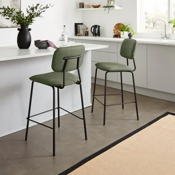 Counter Height Barstool with Backrest - Olive, Faux Leather