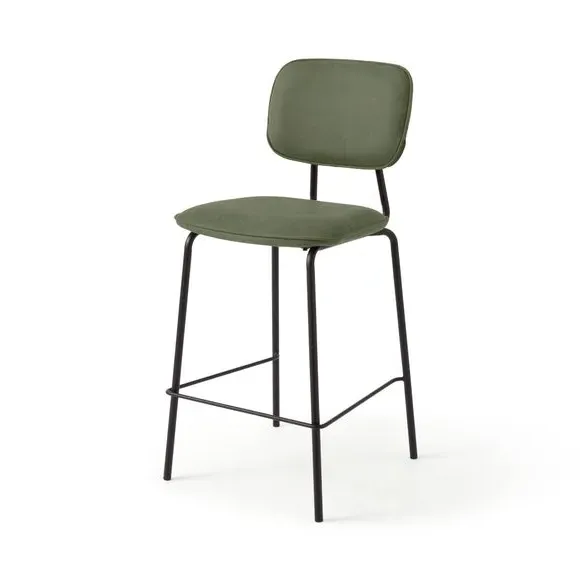 Counter Height Barstool with Backrest - Olive, Faux Leather