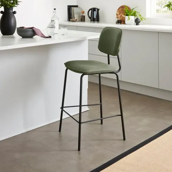 Counter Height Barstool with Backrest - Olive, Faux Leather