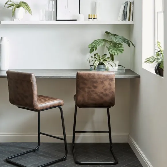 Counter Height Cantilever Bar Stool - Brown, Faux Leather image