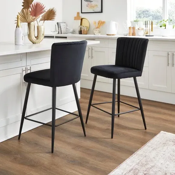 Counter Height Stool with Back - Black, Velvet