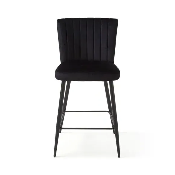Counter Height Stool with Back - Black, Velvet