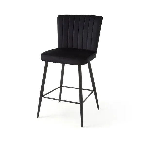 Counter Height Stool with Back - Black, Velvet