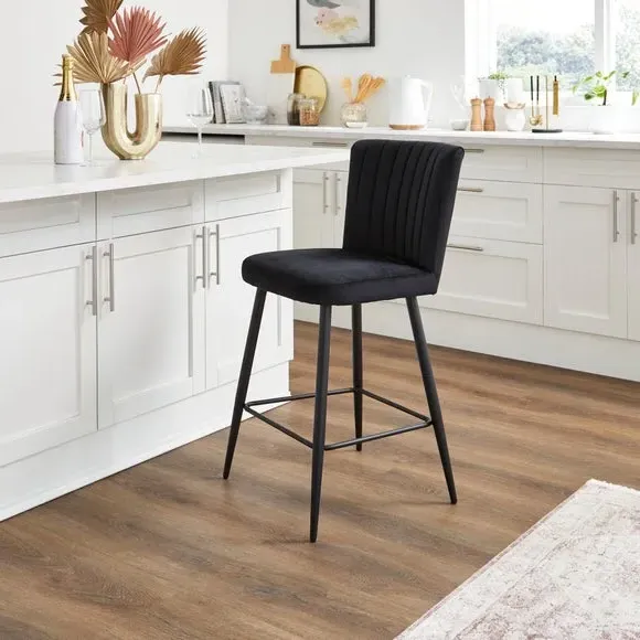 Counter Height Stool with Back - Black, Velvet image