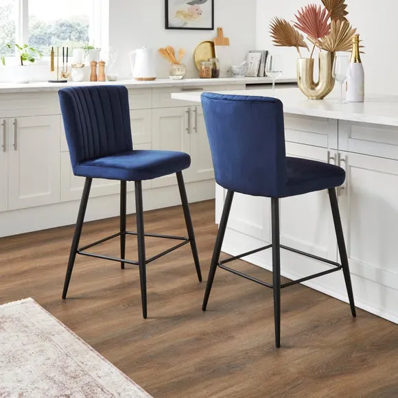 Counter Height Stool with Back - Navy, Velvet
