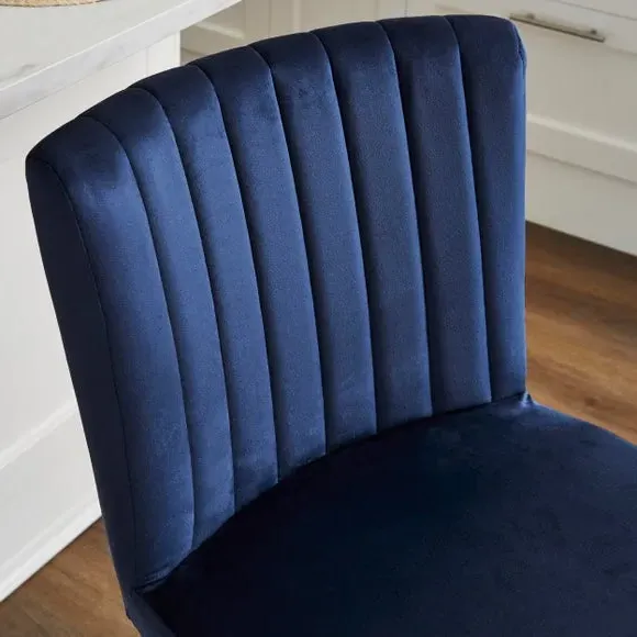Counter Height Stool with Back - Navy, Velvet