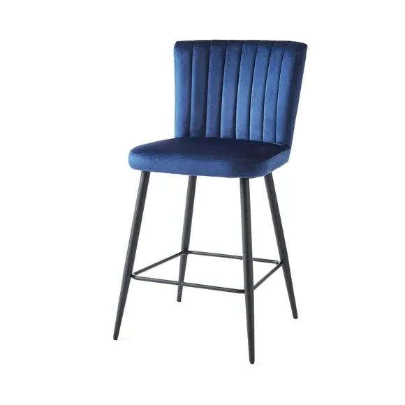 Counter Height Stool with Back - Navy, Velvet