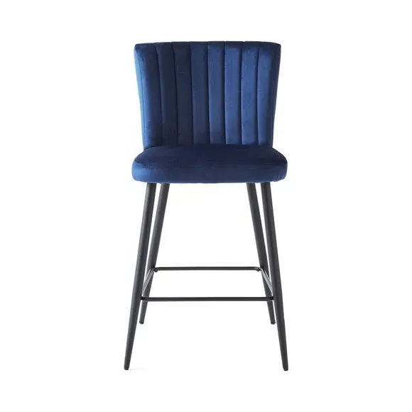 Counter Height Stool with Back - Navy, Velvet