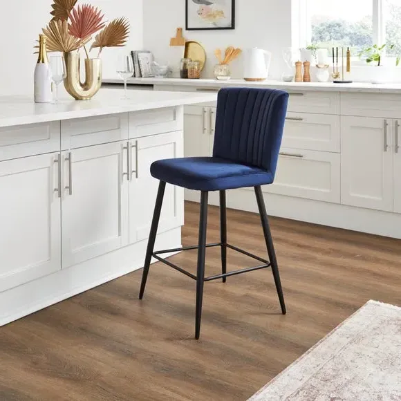 Counter Height Stool with Back - Navy, Velvet