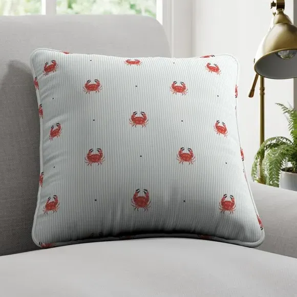 Crab Print Cushion Cover - Red, Cotton
