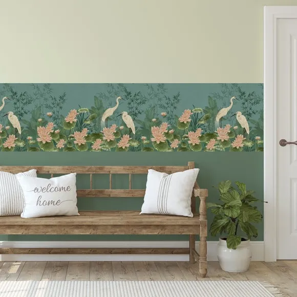 Crane Frieze Wallpaper Border - Blue
