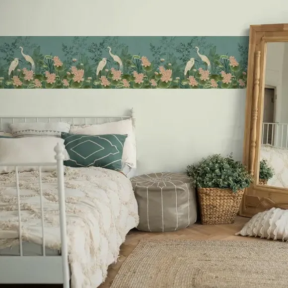 Crane Frieze Wallpaper Border - Blue