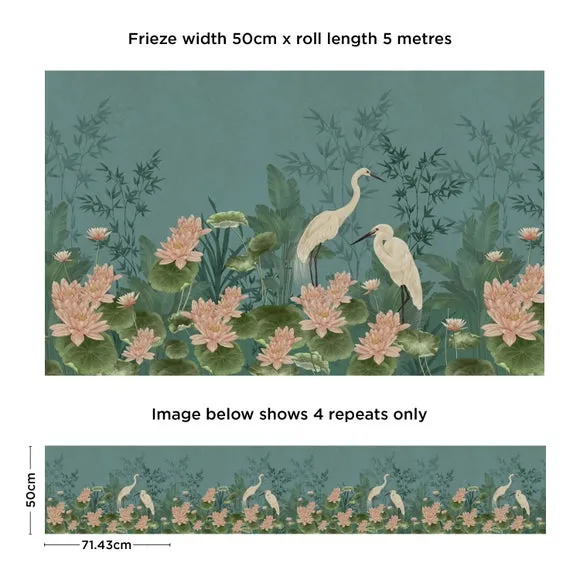 Crane Frieze Wallpaper Border - Blue