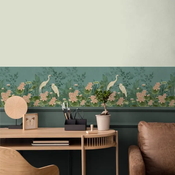 Crane Frieze Wallpaper Border - Blue image