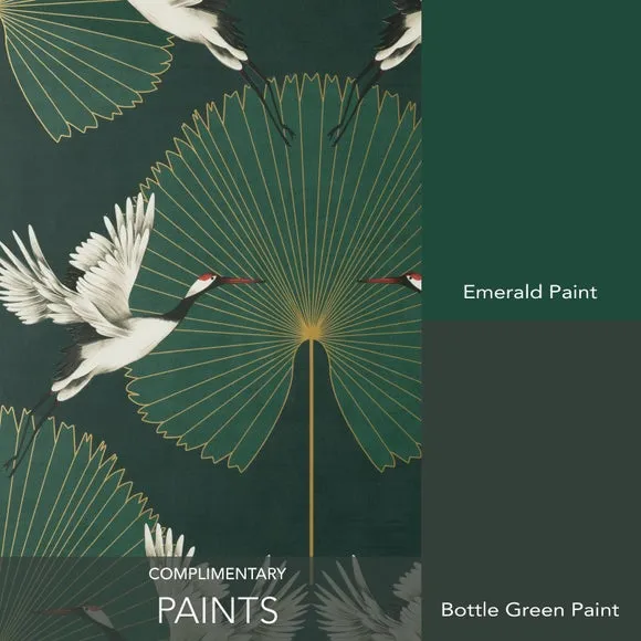 Crane Pattern Wallpaper - Green, Paper