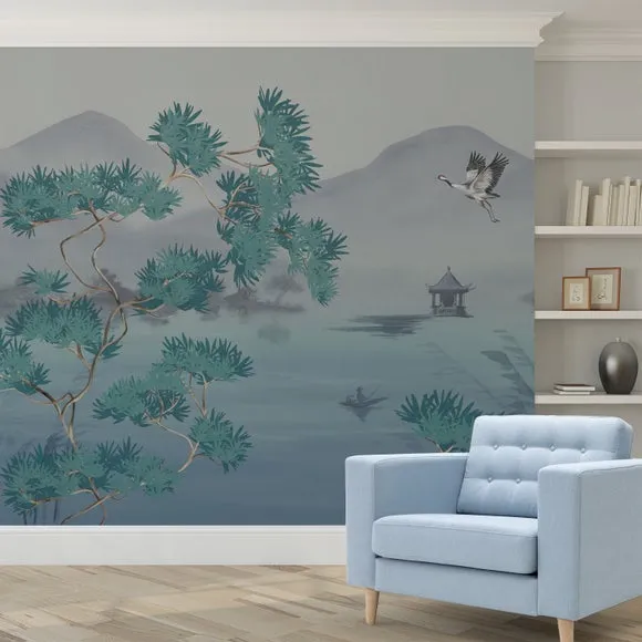 Crane Wall Mural - Teal