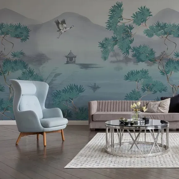 Crane Wall Mural - Teal image