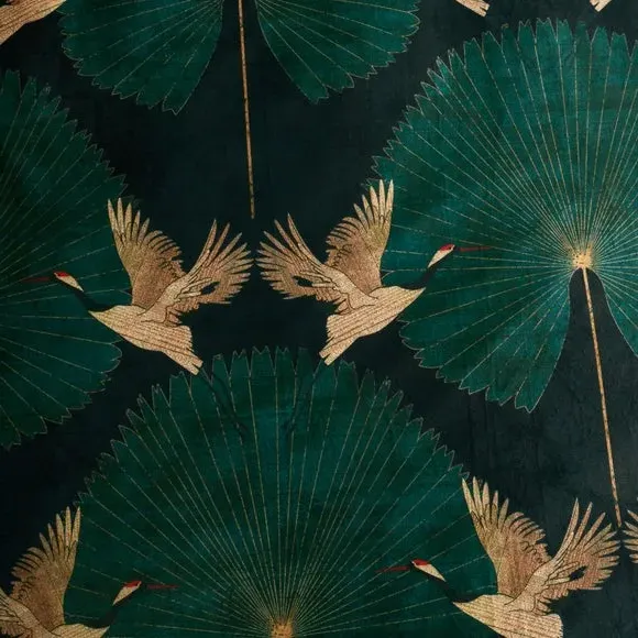 Cranes Duvet Cover Set - Emerald, Polyester