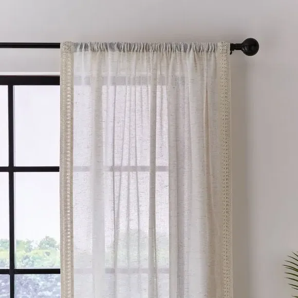 Crochet Slot Top Voile Panel - Natural, Polyester image