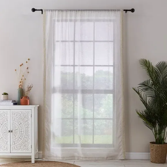 Crochet Slot Top Voile Panel - Natural, Polyester