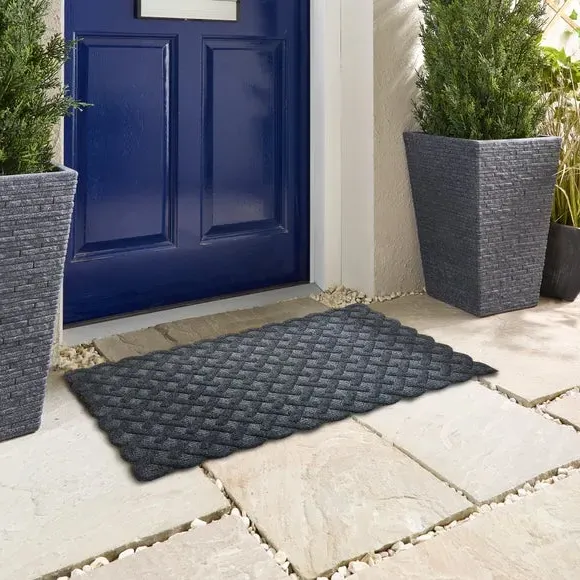 Cross Hatch Outdoor Doormat - Grey, Rubber image