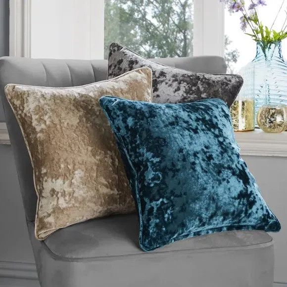 Crushed Velour Cushion - Black, Velour