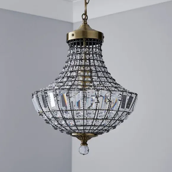 Crystal Chandelier with Chain - Antique Brass