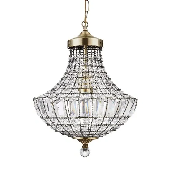 Crystal Chandelier with Chain - Antique Brass
