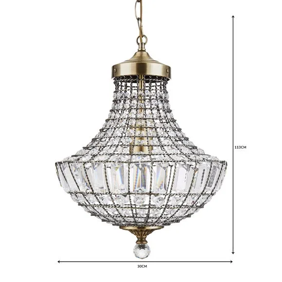 Crystal Chandelier with Chain - Antique Brass
