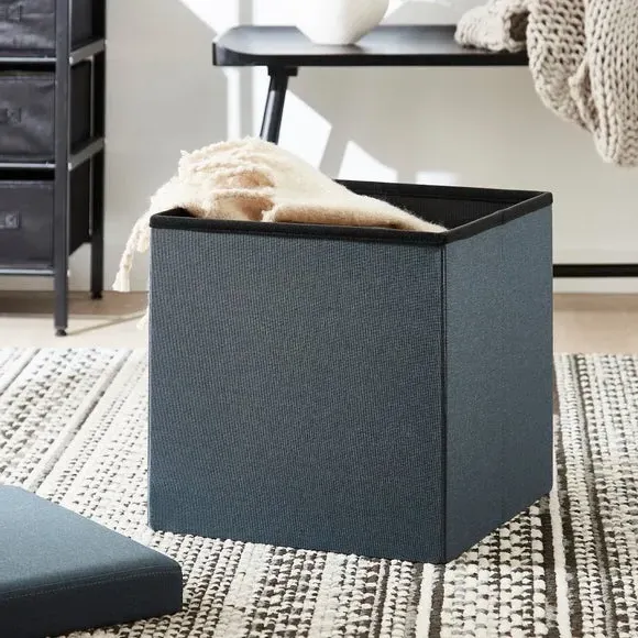 Cube Ottoman with Storage - Blue, Faux Linen