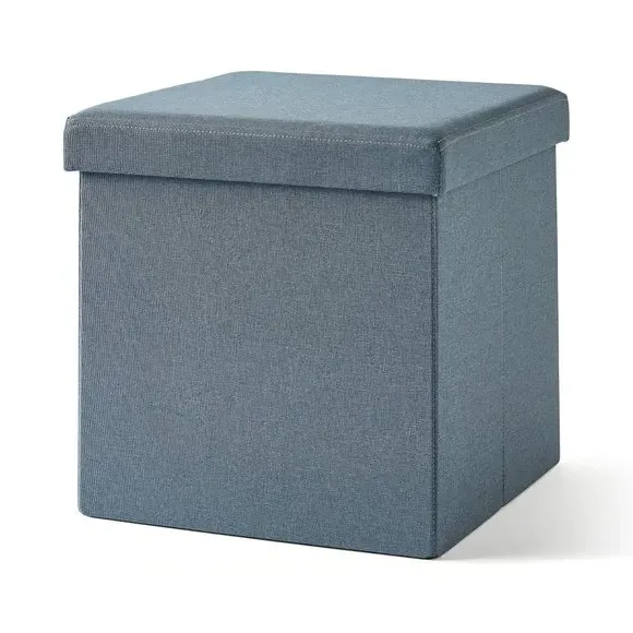 Cube Ottoman with Storage - Blue, Faux Linen