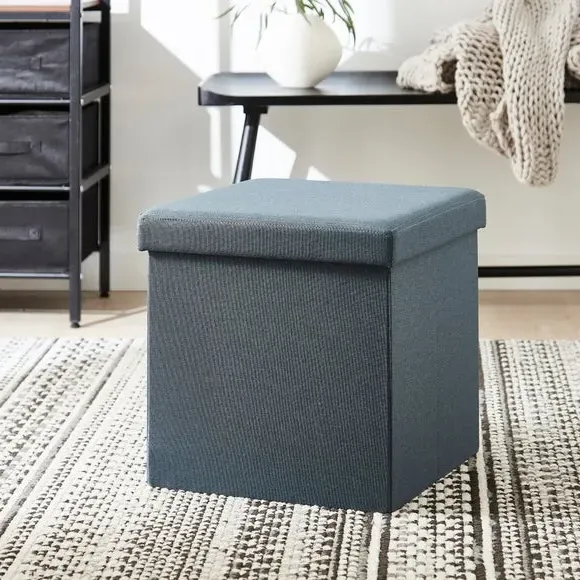 Cube Ottoman with Storage - Blue, Faux Linen image