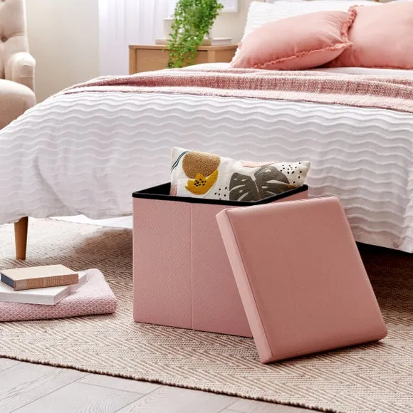 Cube Ottoman with Storage - Blush, Faux Linen
