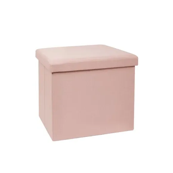 Cube Ottoman with Storage - Blush, Faux Linen