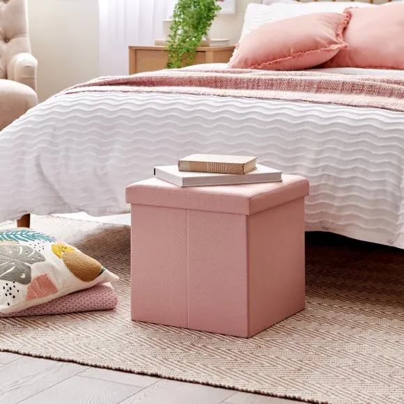 Cube Ottoman with Storage - Blush, Faux Linen