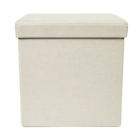 Cube Ottoman with Storage - Cream, Faux Linen