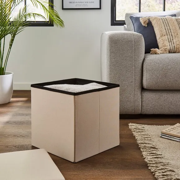 Cube Ottoman with Storage - Cream, Faux Linen